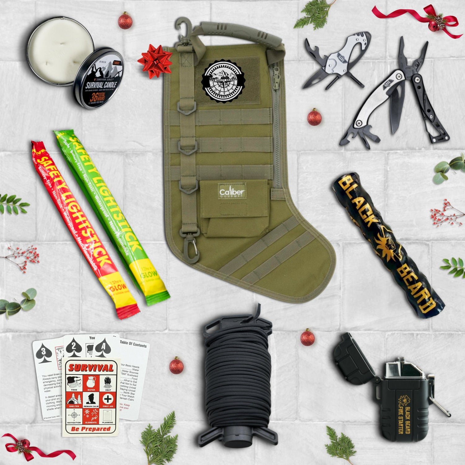 Military Christmas Stocking , green, salty seabag, prefilled, emergency preparedness, survival gear, holidays