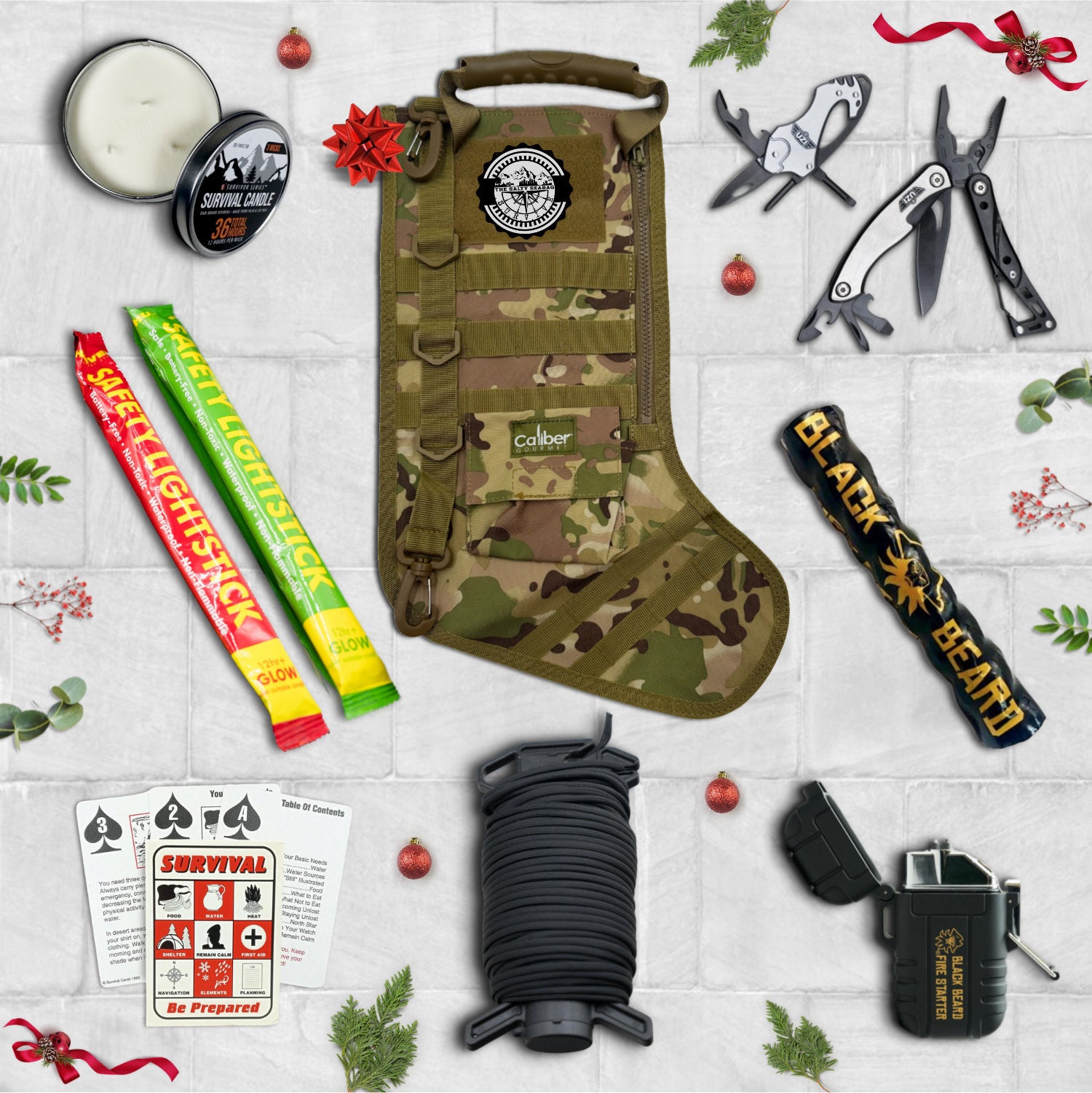 Military Christmas Stocking prefilled, salty seabag, camo, emergency preparedness, survival gear