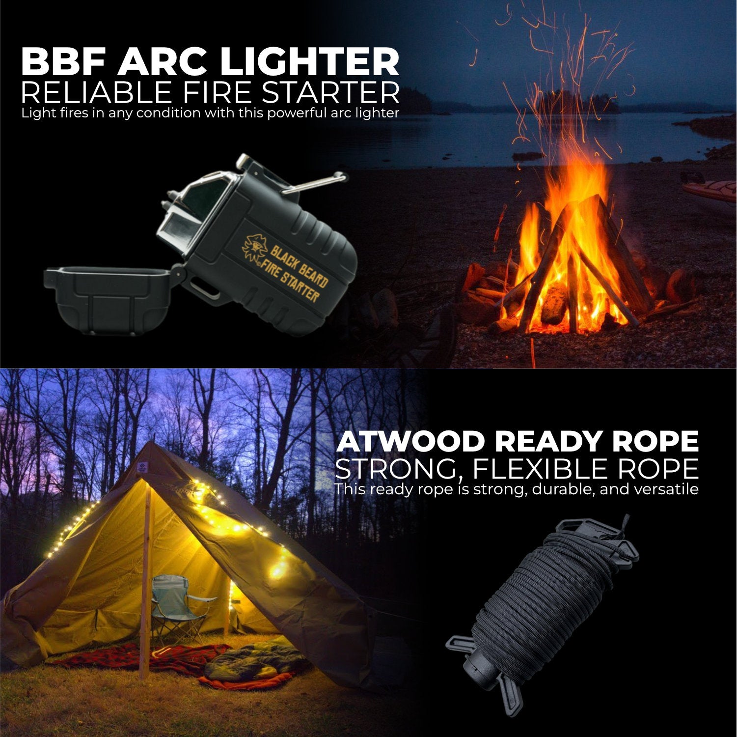military paracord, plasma arc lighter, salty seabag, emergency preparedness
