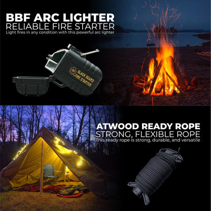 military paracord, plasma arc lighter, salty seabag, emergency preparedness